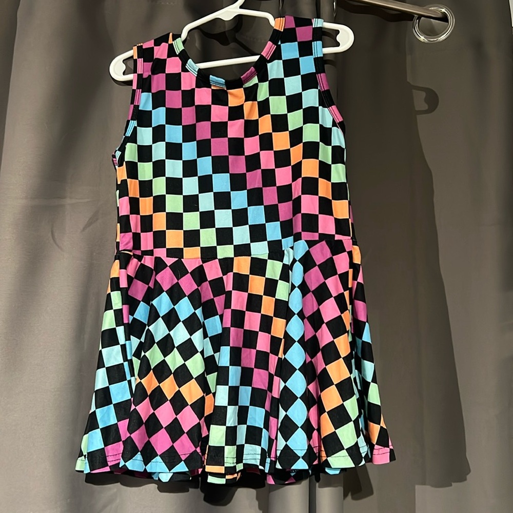Girls Boutique Peplum tank top rainbow  checkered shirt soft material size 5/6